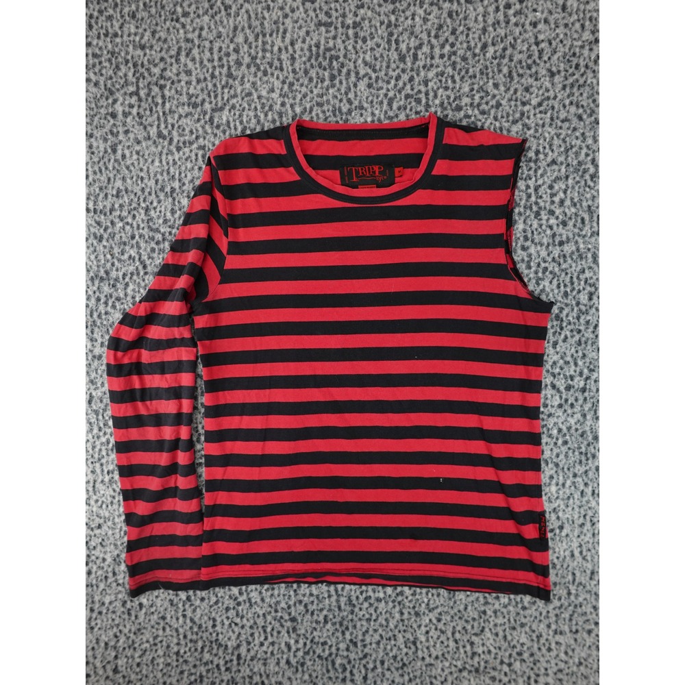 Tripp NYC Asymmetrical Top Mens Medium Red Black Striped Punk Goth 11306